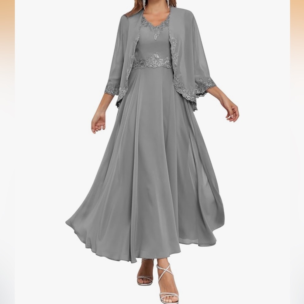Elegant Gray Evening Gown with Jacket